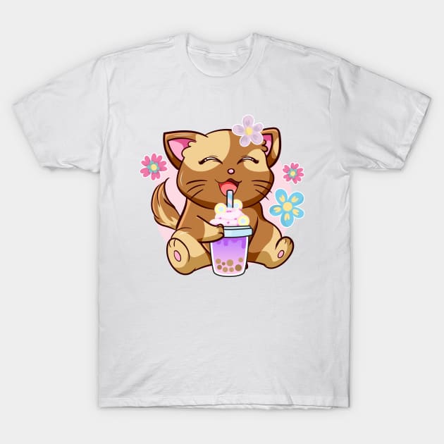 Boba Cat Tea Neko Girl Teen Bubble Kawaii Anime Japanese T-Shirt by jodotodesign